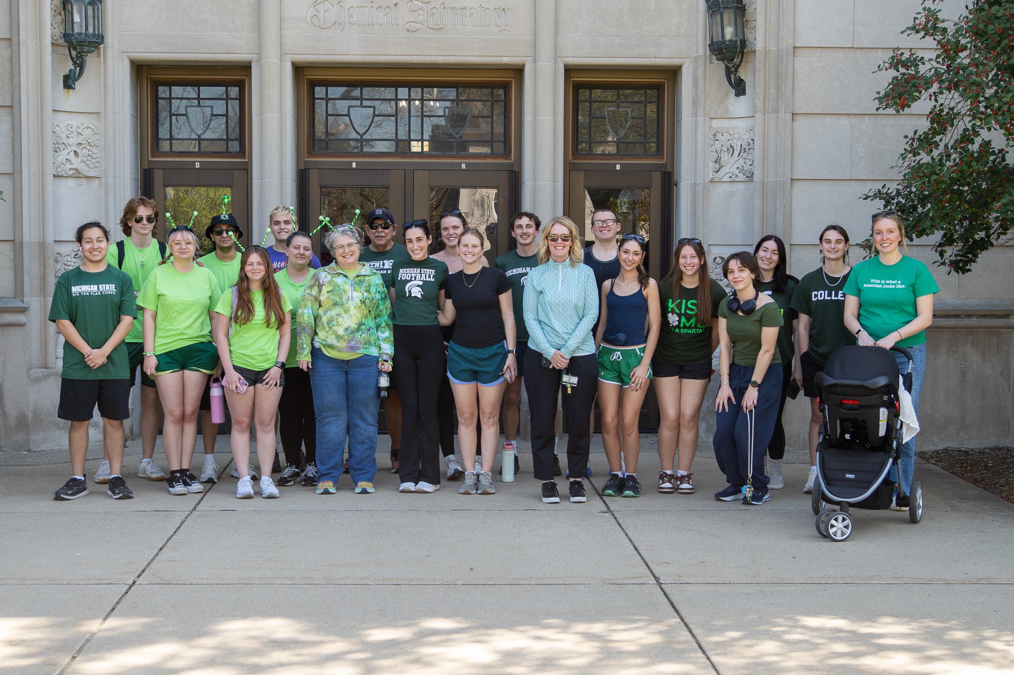 Group of students and faculty outside getting ready to run/walk in fun race