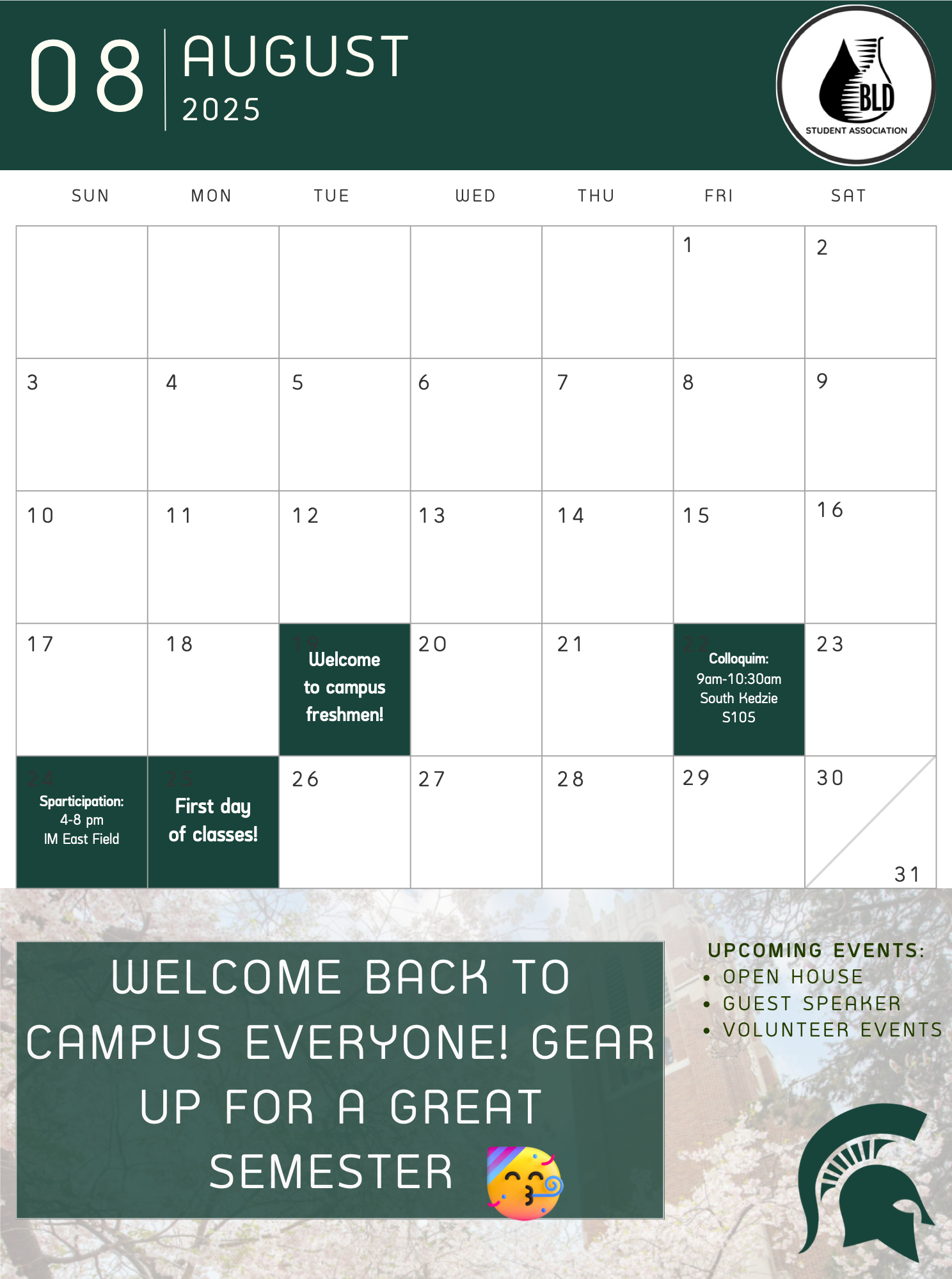 BLDSA August Calendar