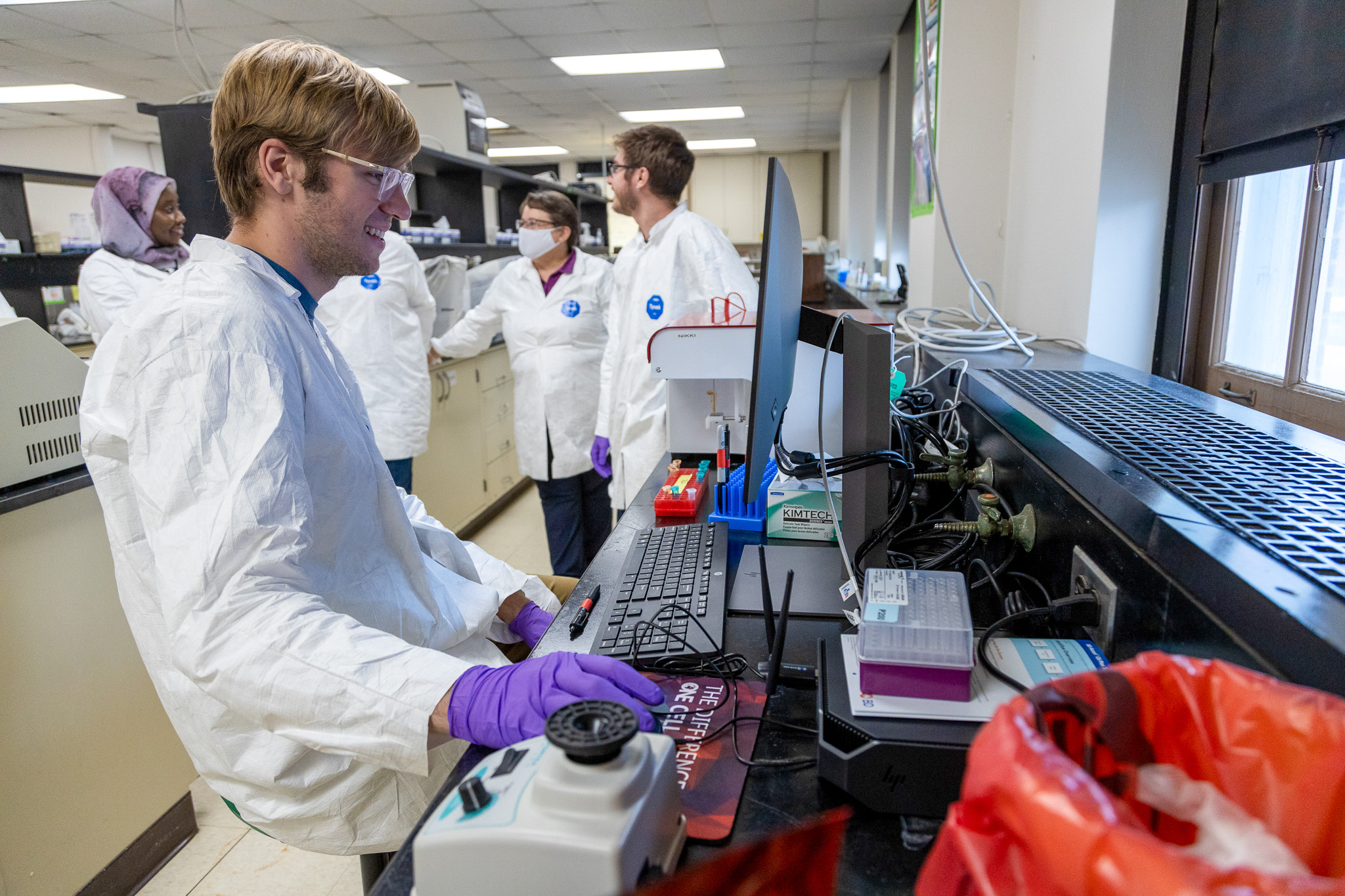 Student using a computer in the laboratory