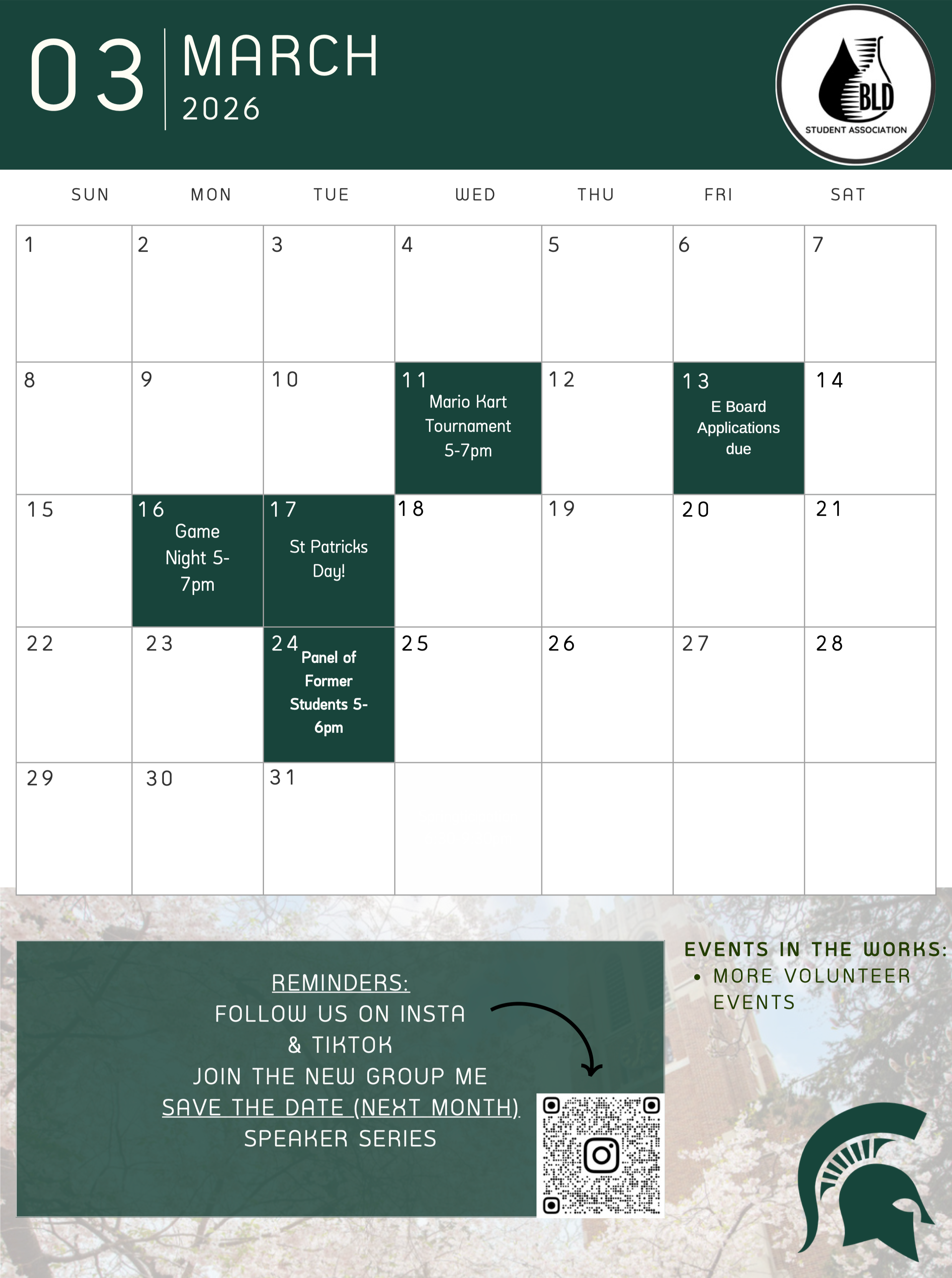 BLDSA 2026 March Calendar