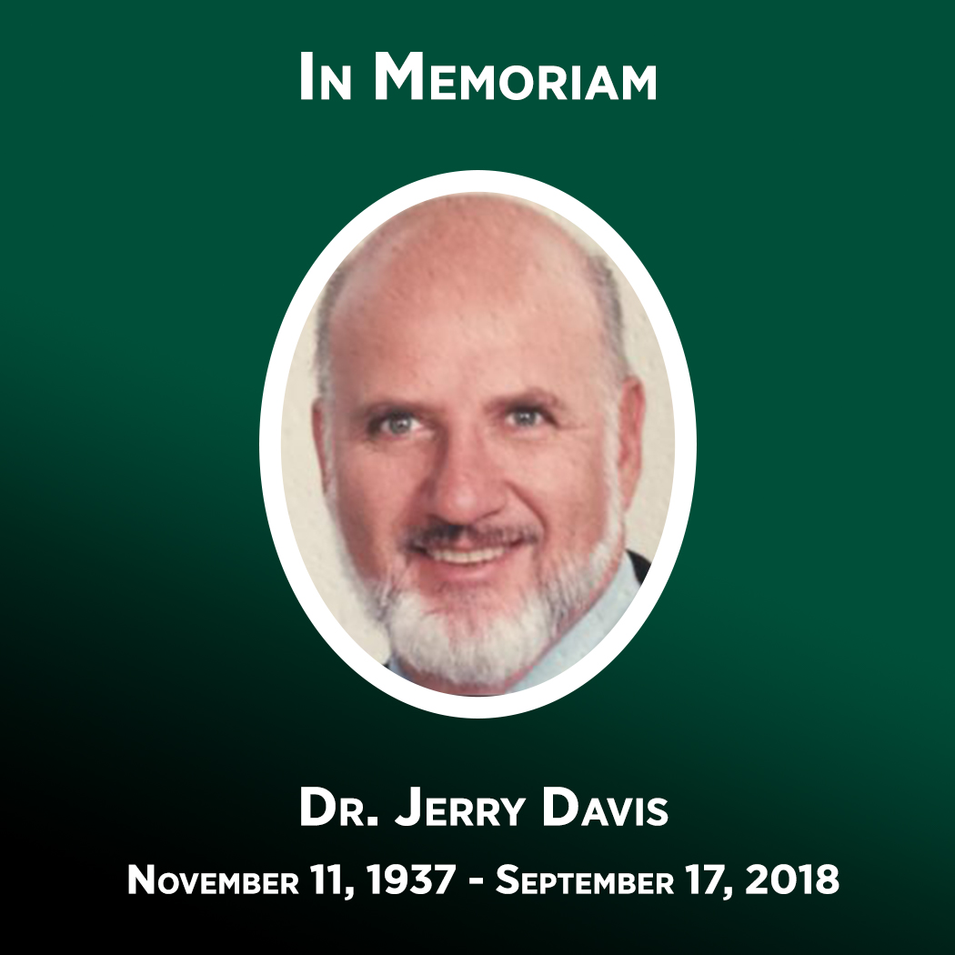 A memorial photo of Dr. Jerry Davis with his name and the dates November 11, 1937 - September 17, 2018